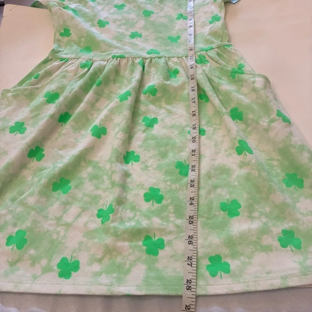 Cat & Jack Girls Green Shamrock Short  Sleeves Pocket Babydoll Style Dress Sz L
